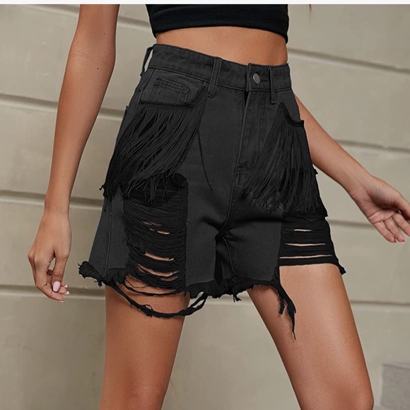 Distressed High Waisted Plus Size Denim Shorts - Picture 3 of 7